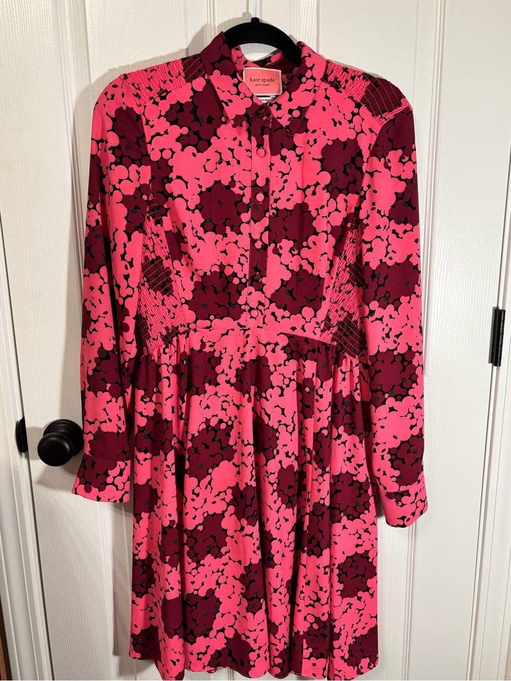 Kate Spade Bubble Dot Smocked Shirt Dress In Rhubarb Jam size 8 - Picture 6 of 8